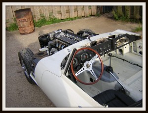 E Type Jaguar out of the garage