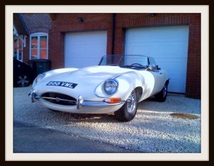 E Type Jaguar outside